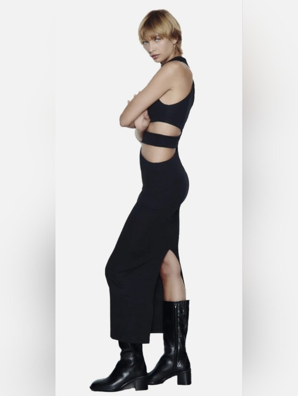 54. NWT - ZARA Black Fitted Cutout Maxi Dress - Picture 3 of 8